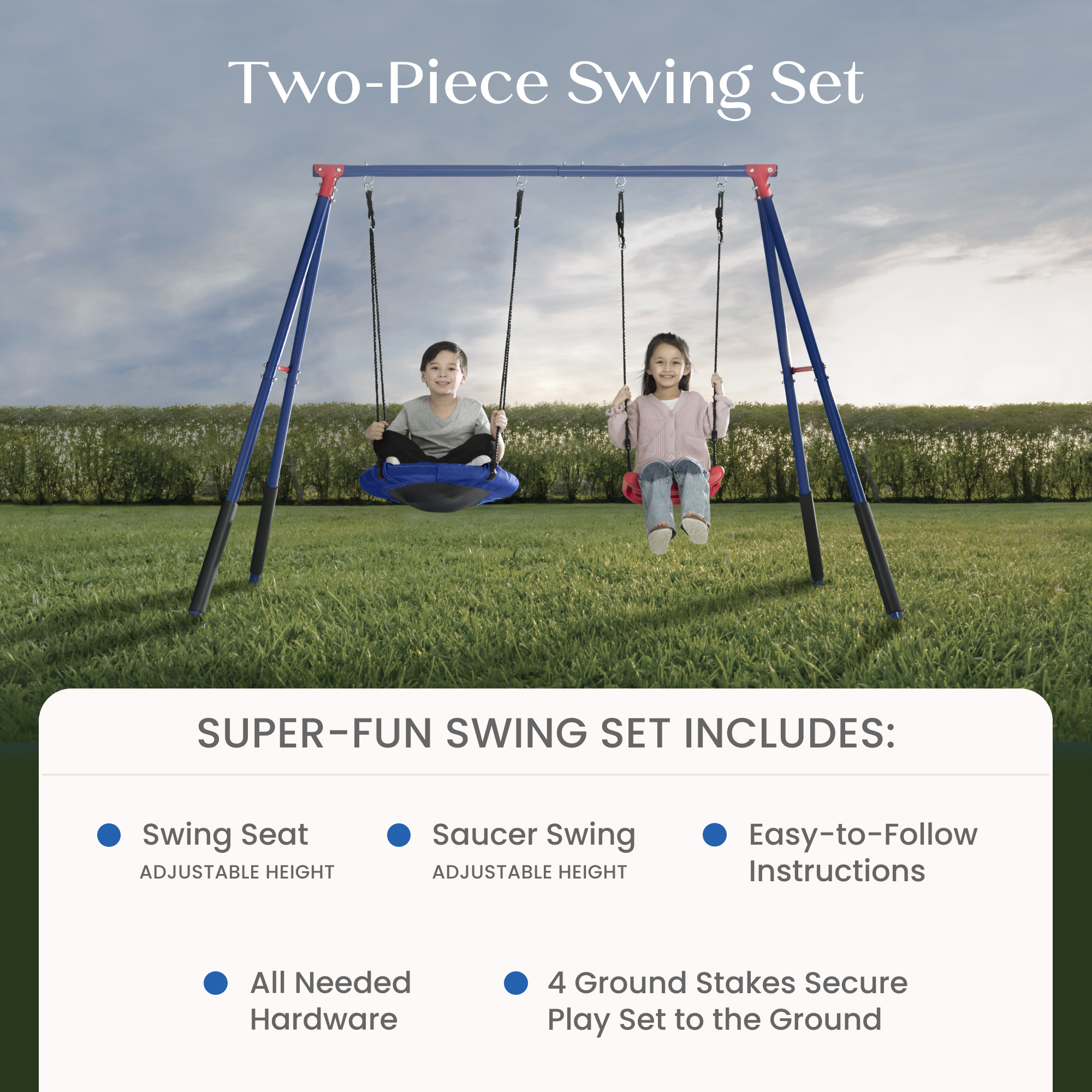 FunZone Outdoor Metal 2-Piece Swing Set - Includes 1 Swing and 1